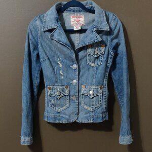 True Religion Jackie Big T Denim Jacket Women Size XS